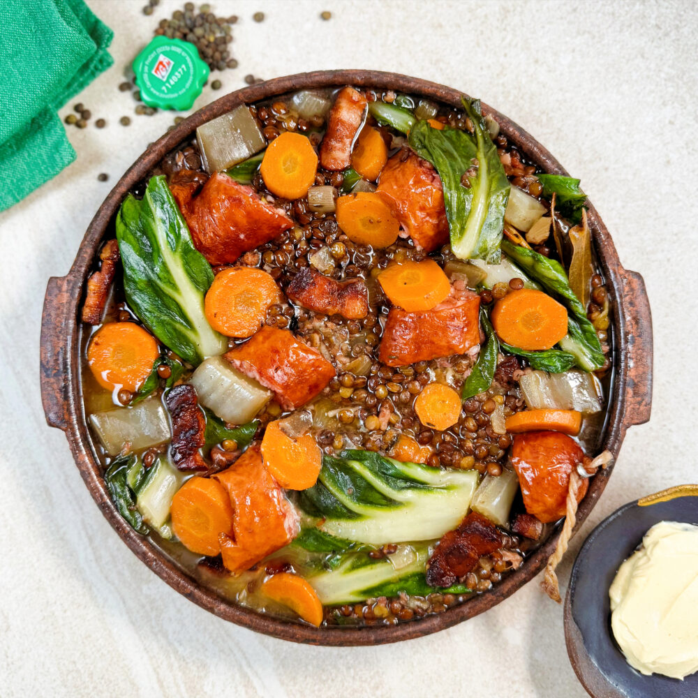 Saucisse au chou, lentilles verte du Jura